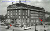 1925 - Stephansplatz / Esplanade Betonmasten l. mit der ersten Ampel, r. für eien Spannseilanlage